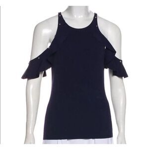 Jonathan Simkhai navy cold  shoulde studded knit  top size Small